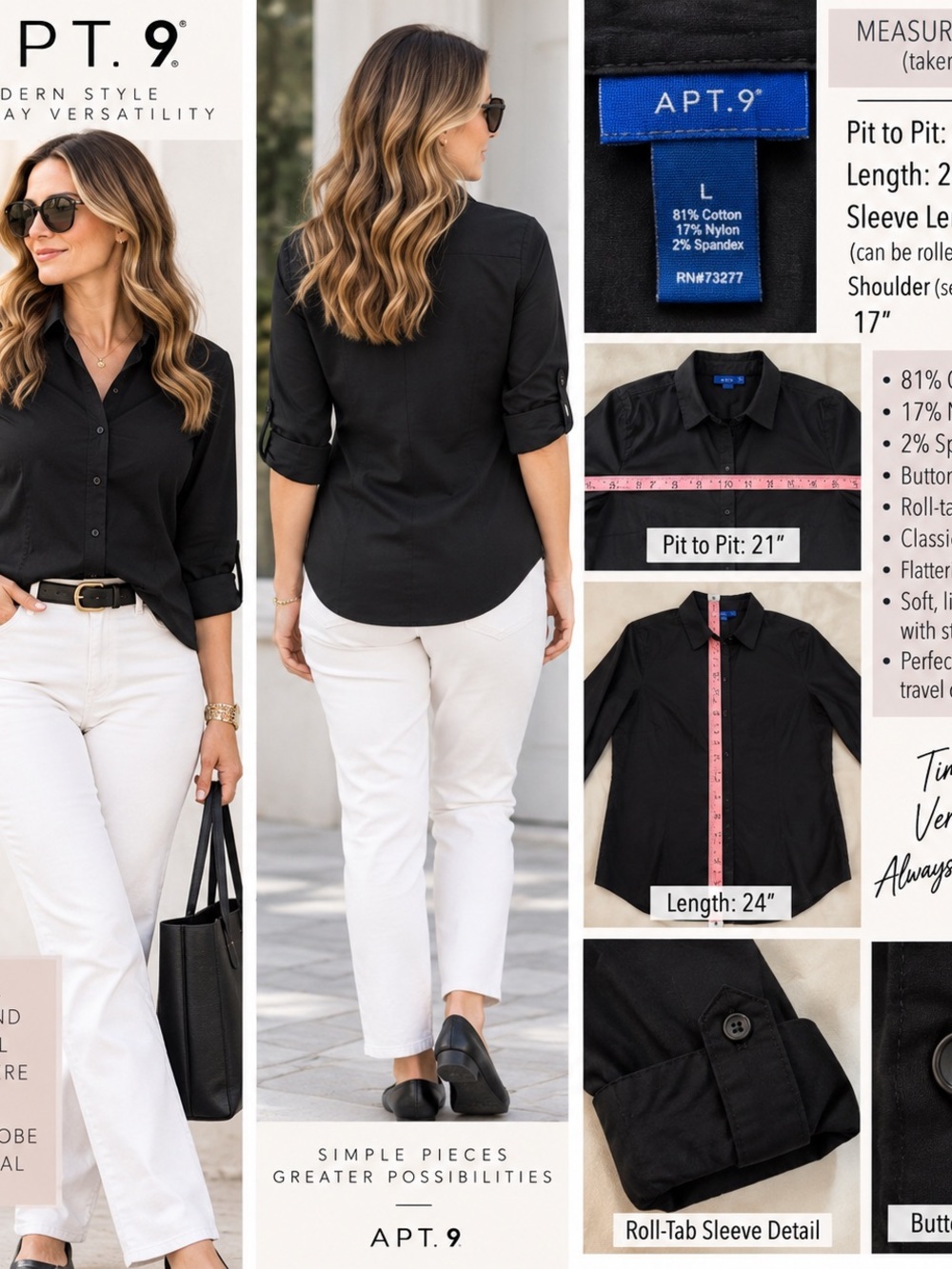 Apt. 9 Black Roll-Tab Button-Down Shirt